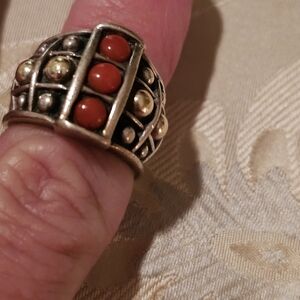 Velvet Caviar Silver and Red Beaded Ring